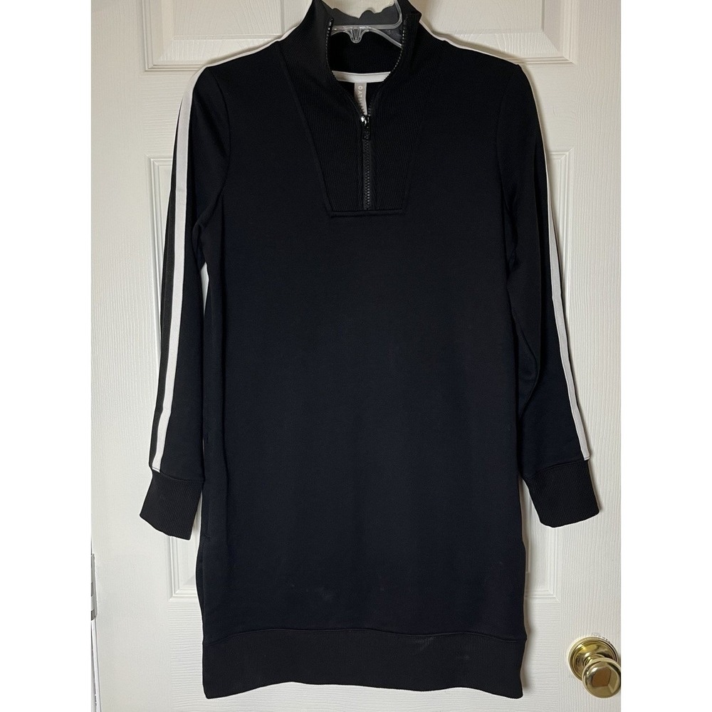 Athleta Crosstown Track Dress Womens XS Black Stripe Half Zip Midi Activewear - Picture 2 of 11